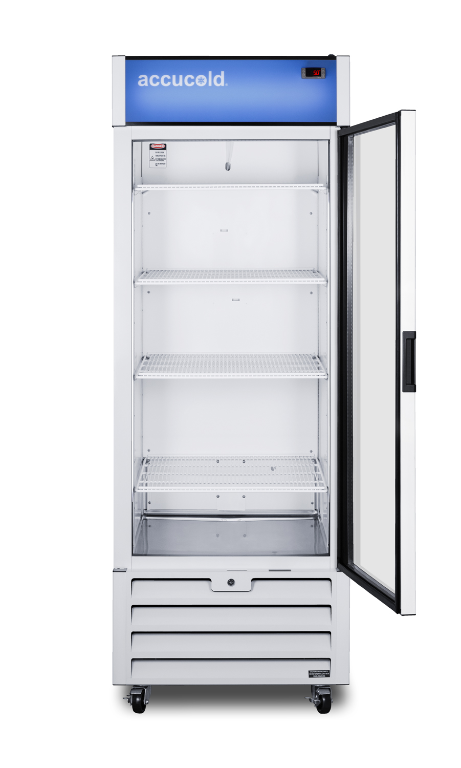 21.34 cu.ft. commercial beverage center with self-closing glass door, front lock, and white cabinet